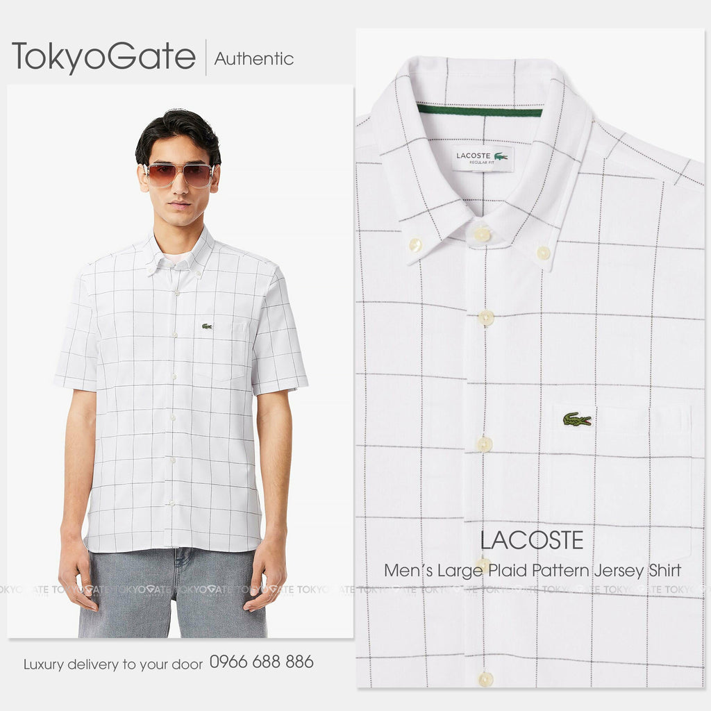 Áo sơ mi Lacoste CH6415 HD9 Jacquard Check Jersey Shirt White Regular Fit