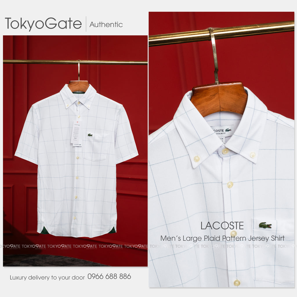 Áo sơ mi Lacoste CH6415 HD9 Jacquard Check Jersey Shirt White Regular Fit