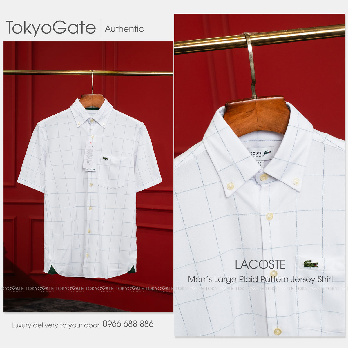 Áo sơ mi Lacoste CH6415 HD9 Jacquard Check Jersey Shirt White Regular Fit
