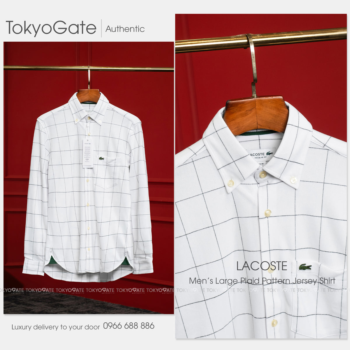 Áo sơ mi Lacoste LS CH6416 031 Graph Check Jersey Button-Down Shirt White Regular Fit