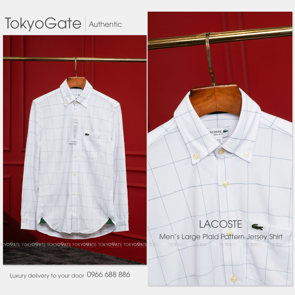 Áo sơ mi Lacoste LS CH6416 HD9 Graph Check Jersey Button-Down Shirt White Regular Fit