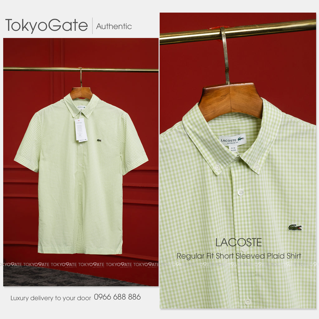Áo sơ mi Lacoste SS CH2346 4AJ Cotton Poplin Green Check Regular Fit