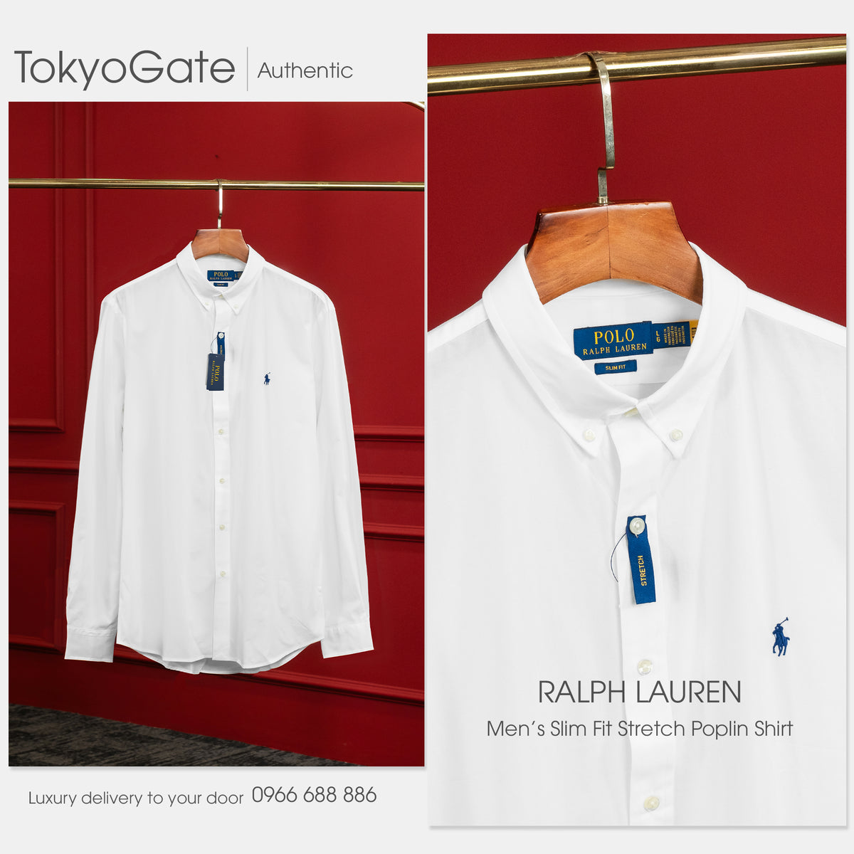 Áo sơ mi Polo Ralph Lauren 710928254002 Poplin Shirt White Slim Fit