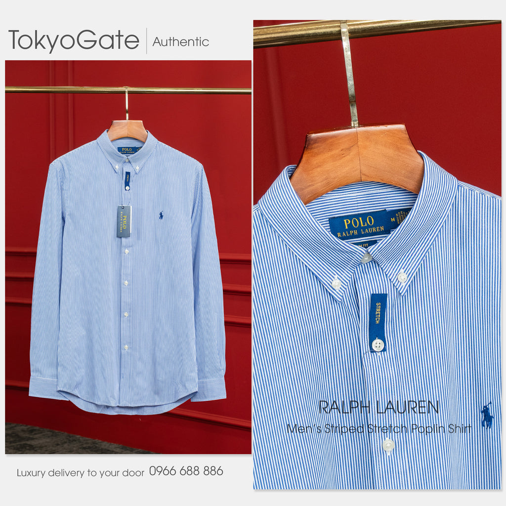 Áo sơ mi Polo Ralph Lauren 710928254007 Slim Fit Striped Stretch Poplin Shirt Blue