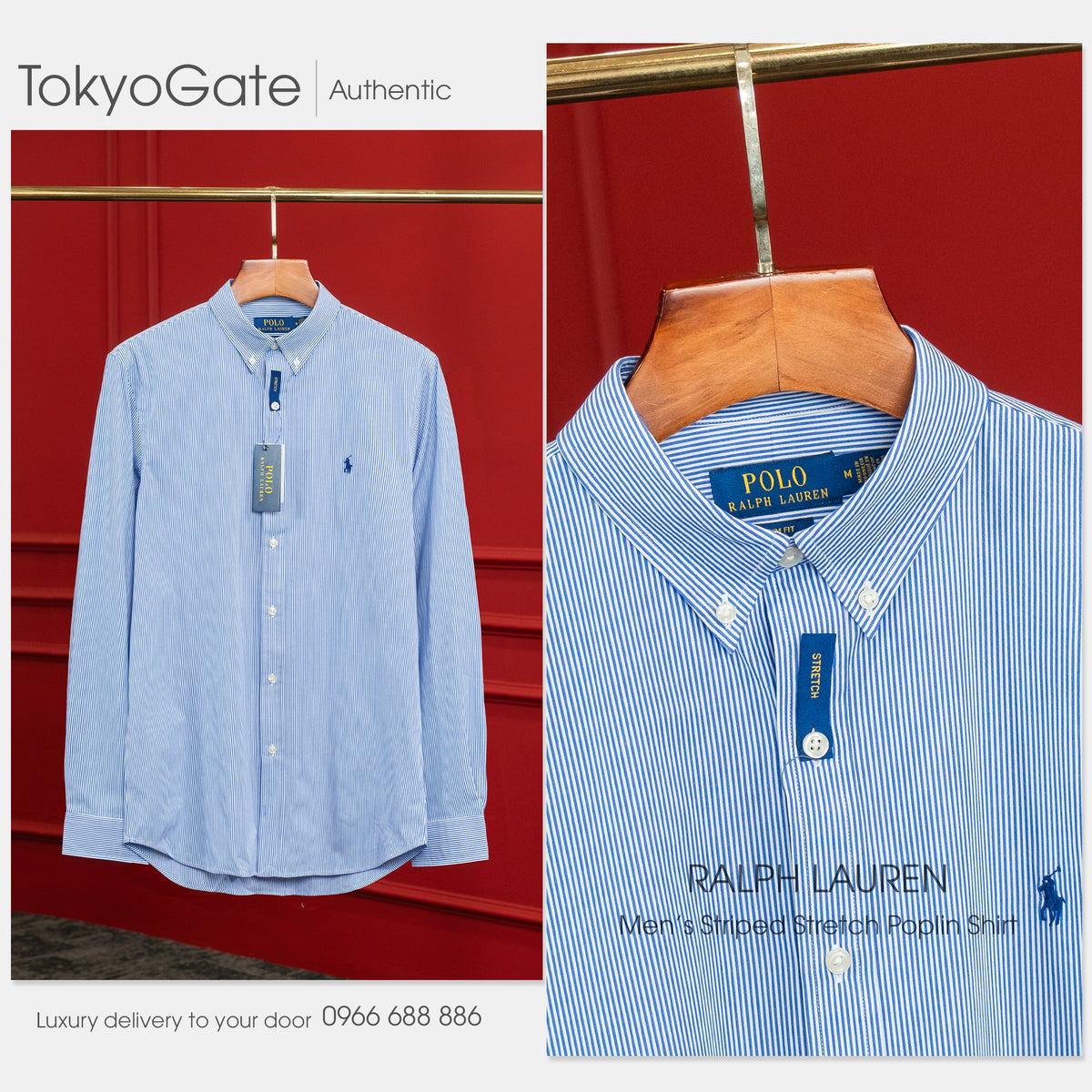 Áo sơ mi Polo Ralph Lauren 710928254007 Slim Fit Striped Stretch Poplin Shirt Blue