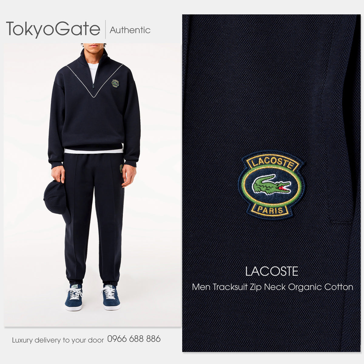 Bộ nỉ Lacoste Zip Neck Organic Cotton HDE