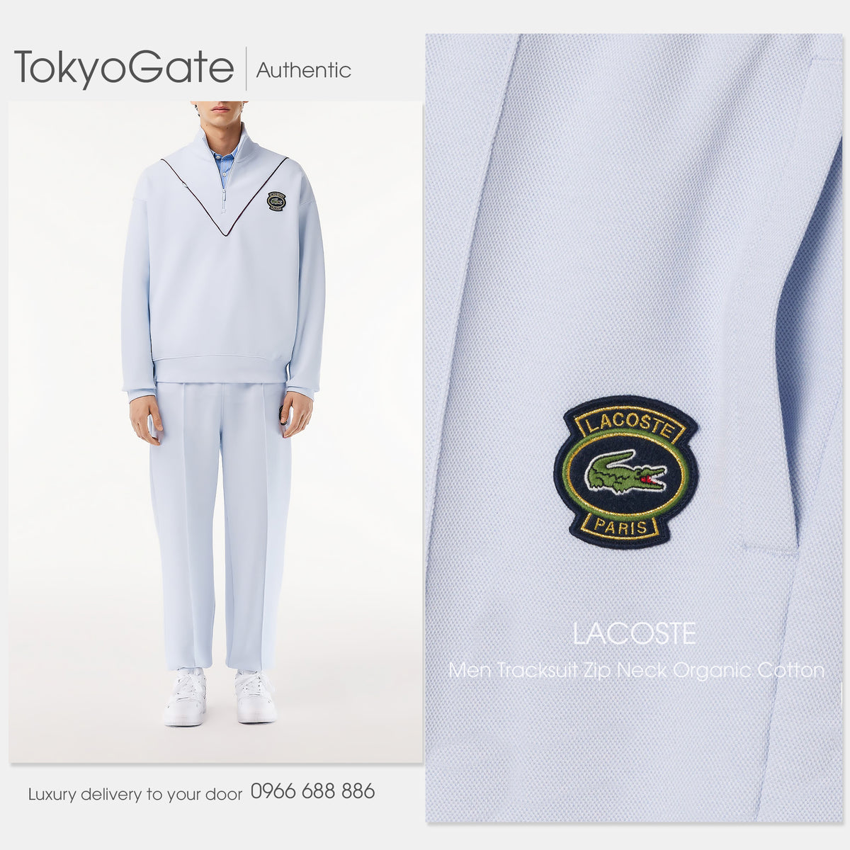Bộ nỉ Lacoste Zip Neck Organic Cotton J2G