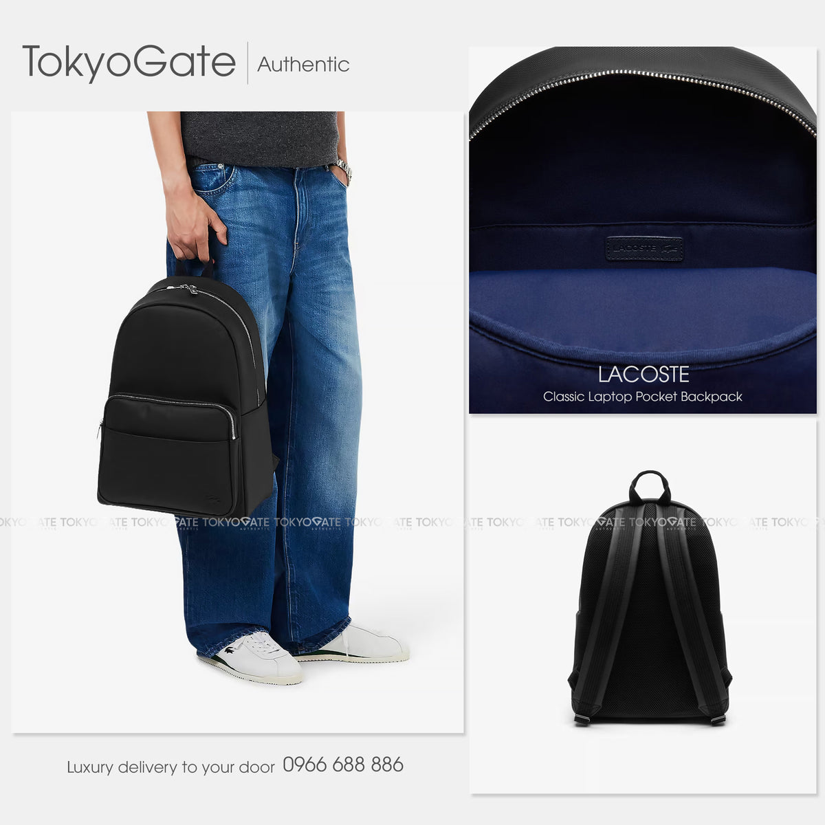 Balo Lacoste NH4430HC 031 Neocroc RFID Protection Recycled Canvas Backpack Black