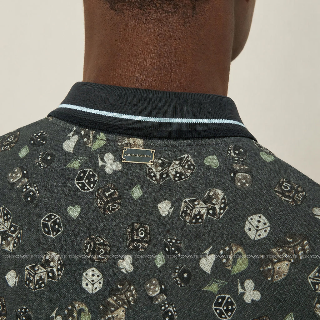 Áo polo D&G G8CZ4T G7ZHR Floral Print Green Slim Fit