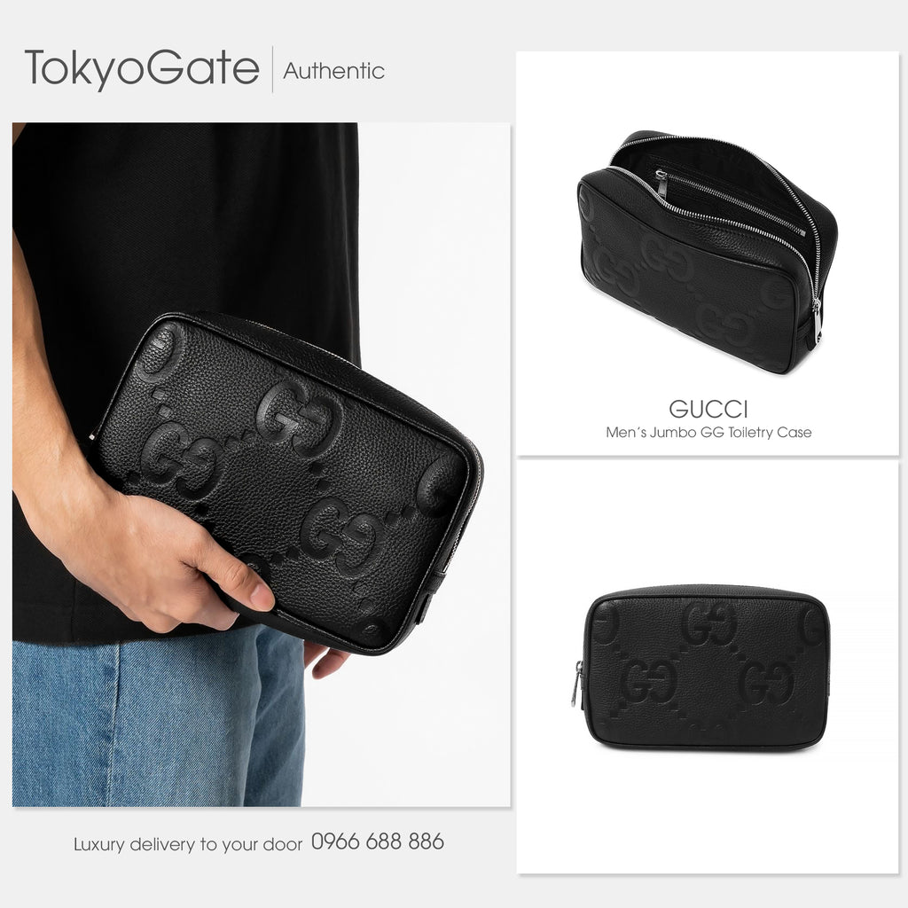 Clutch Gucci 766957 AABY0 1000 Jumbo GG Leather Toiletry Case Black