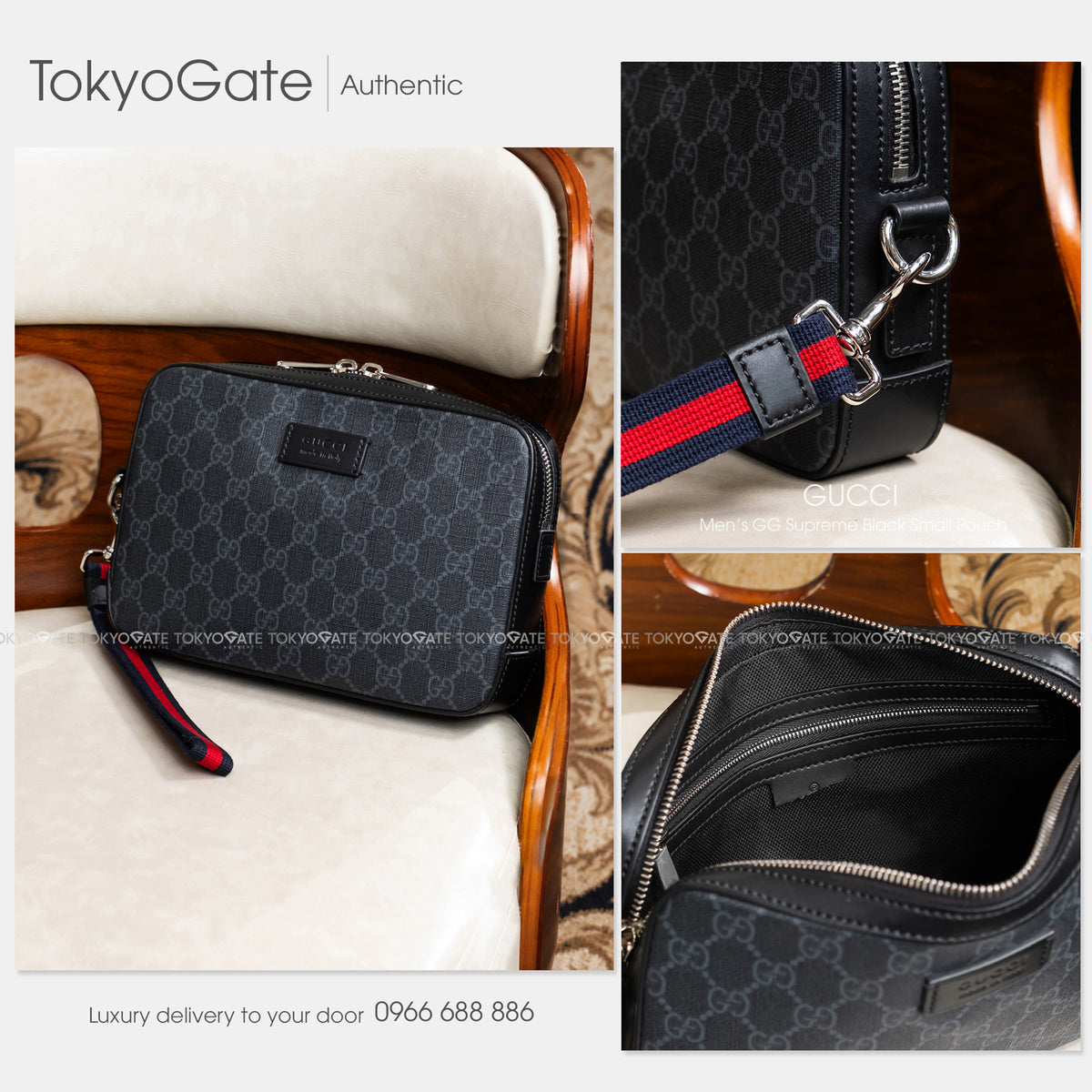Clutch Gucci 495562 K5RLN 1095 GG Black Pouch Black Grey