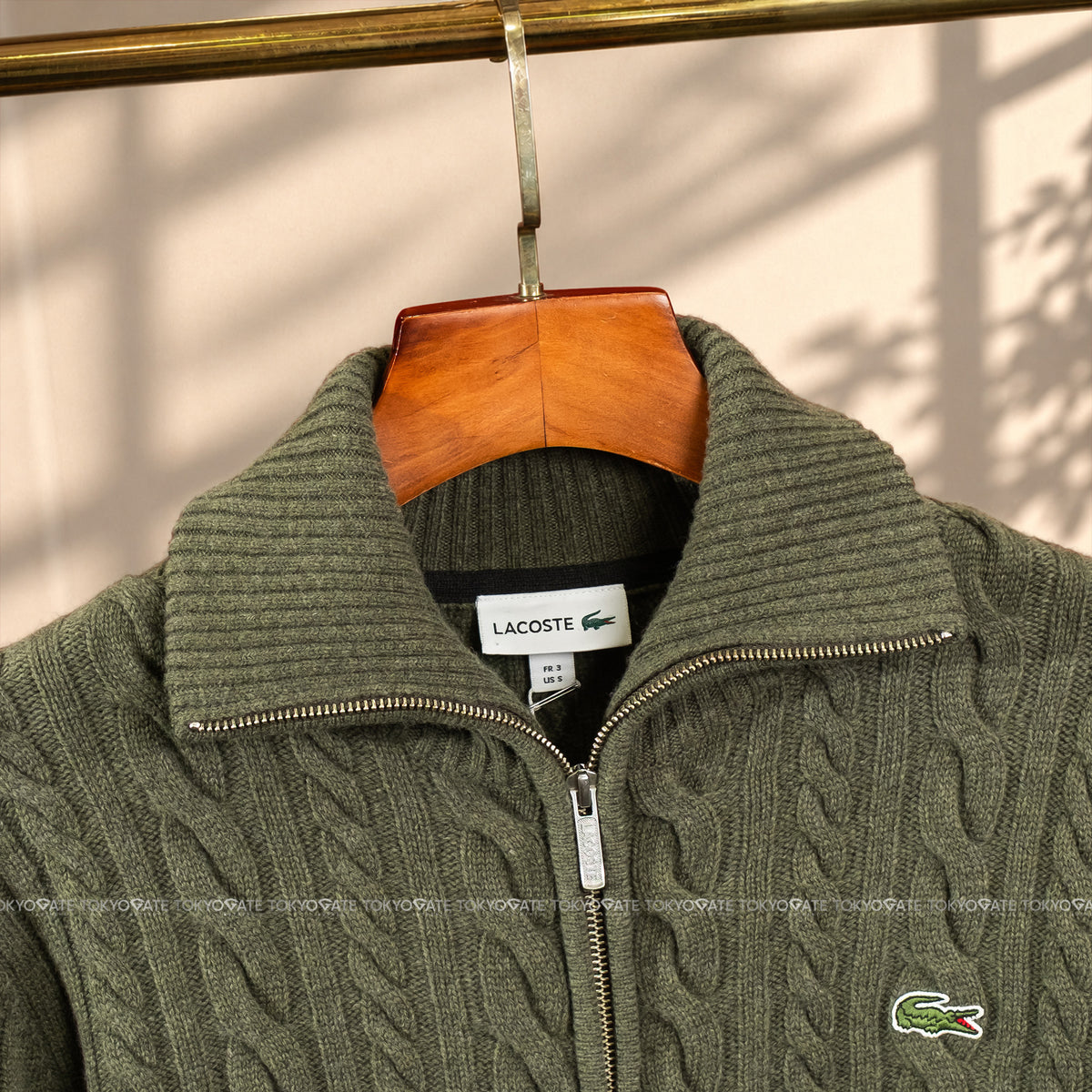 Áo khoác Lacoste AH302E BMY Cable-Knit Zip-Up Cardigan Dark Green Regular Fit