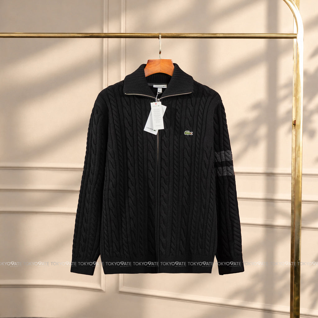 Áo khoác Lacoste AH302E 031 Cable-Knit Zip-Up Cardigan Black Regular Fit