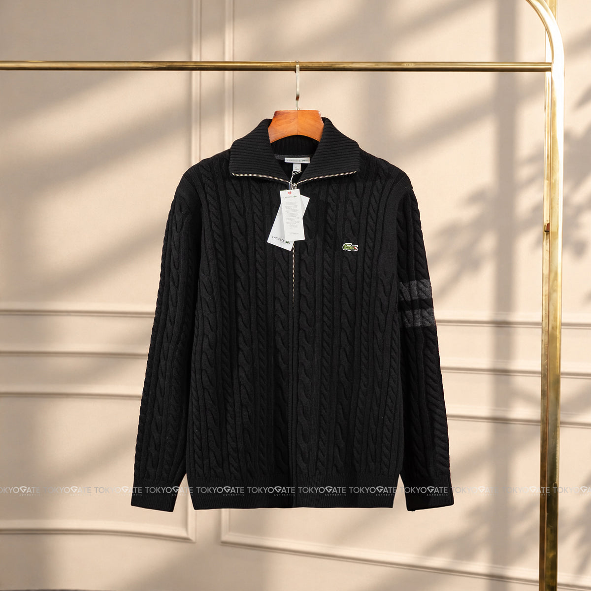 Áo khoác Lacoste AH302E 031 Cable-Knit Zip-Up Cardigan Black Regular Fit