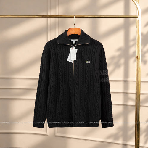 Áo khoác Lacoste AH302E 031 Cable-Knit Zip-Up Cardigan Black Regular Fit