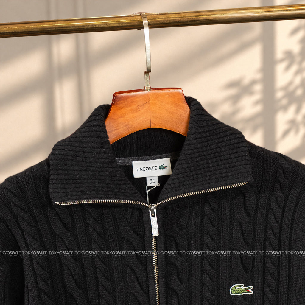 Áo khoác Lacoste AH302E 031 Cable-Knit Zip-Up Cardigan Black Regular Fit