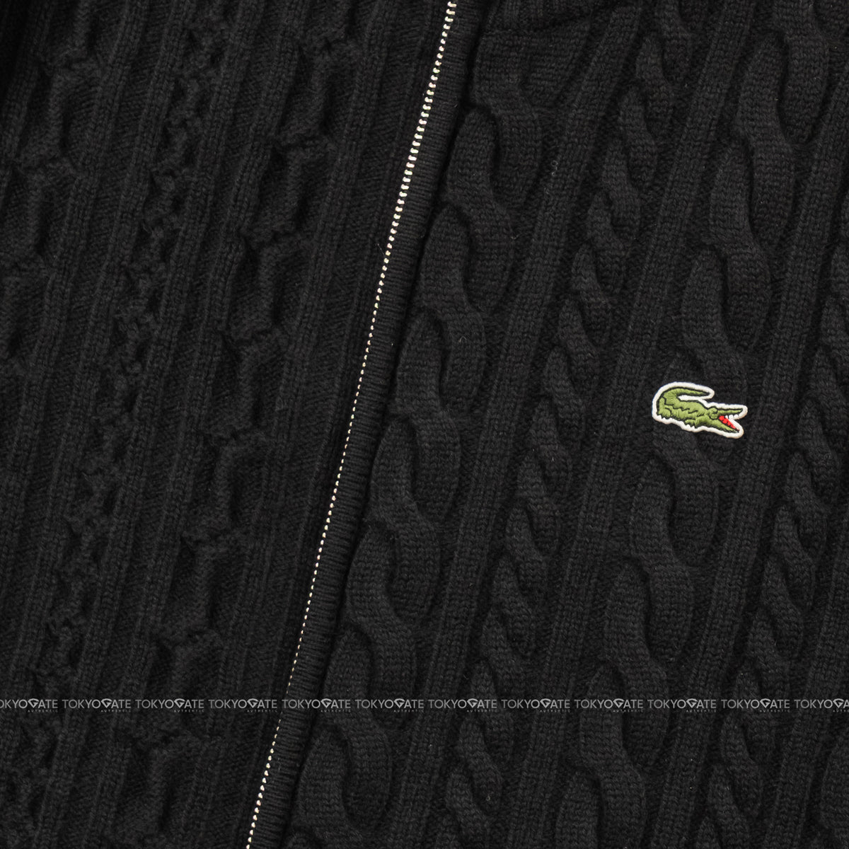 Áo khoác Lacoste AH302E 031 Cable-Knit Zip-Up Cardigan Black Regular Fit