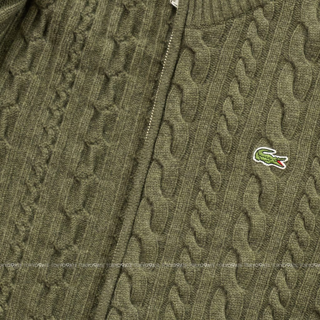 Áo khoác Lacoste AH302E BMY Cable-Knit Zip-Up Cardigan Dark Green Regular Fit