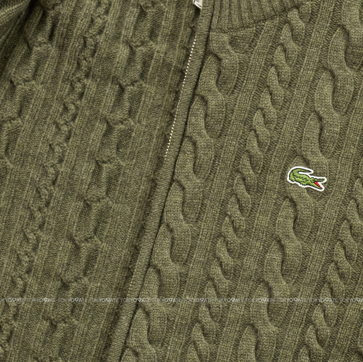 Áo khoác Lacoste AH302E BMY Cable-Knit Zip-Up Cardigan Dark Green Regular Fit