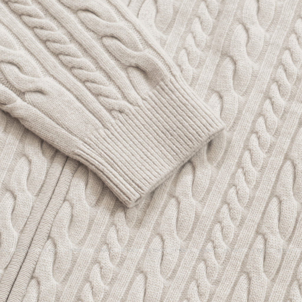 Áo khoác Lacoste AH302E XFJ Cable-Knit Zip-Up Cardigan Beige Regular Fit