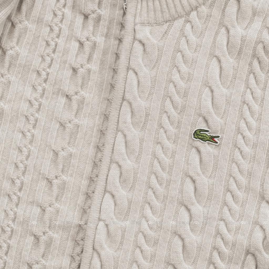 Áo khoác Lacoste AH302E XFJ Cable-Knit Zip-Up Cardigan Beige Regular Fit
