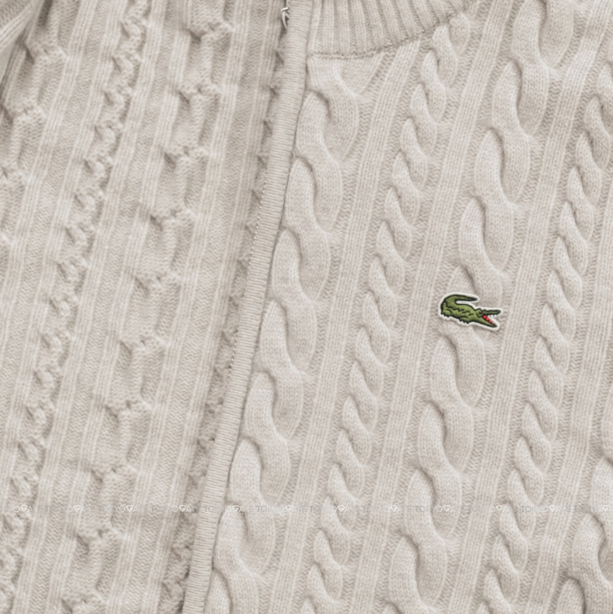 Áo khoác Lacoste AH302E XFJ Cable-Knit Zip-Up Cardigan Beige Regular Fit