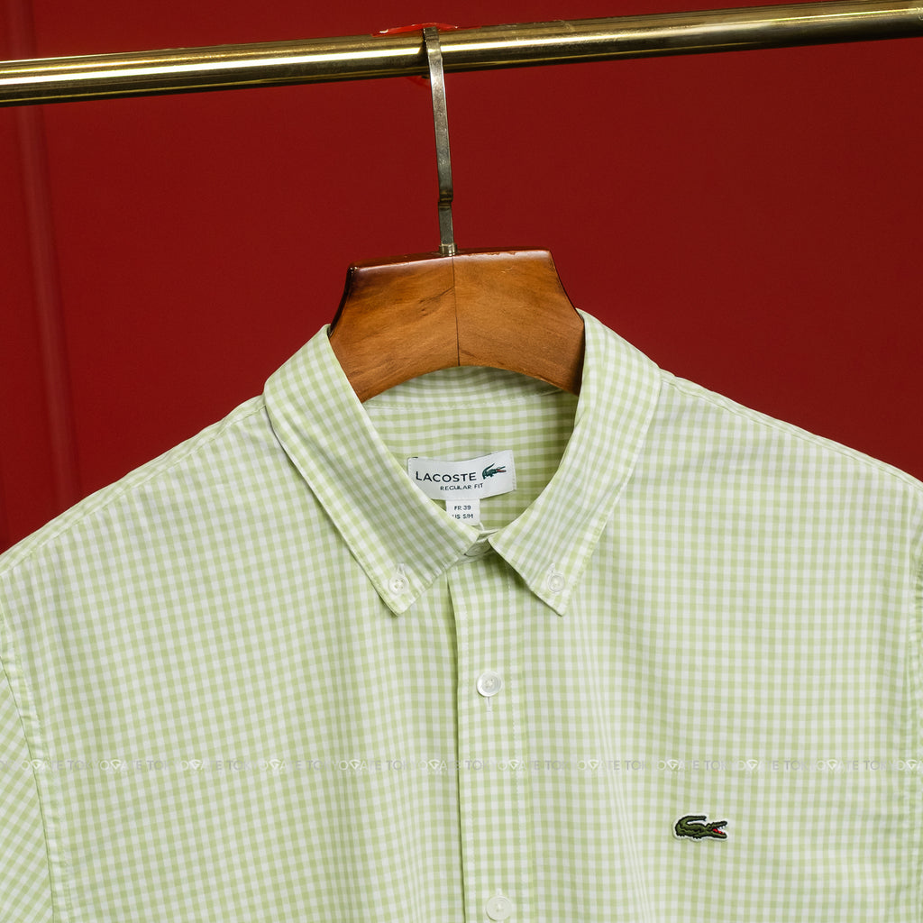 Áo sơ mi Lacoste SS CH2346 4AJ Cotton Poplin Green Check Regular Fit