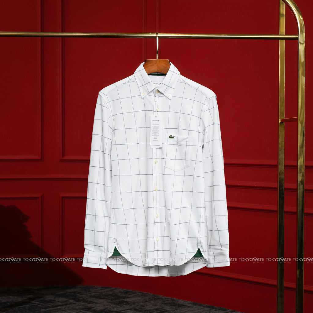 Áo sơ mi Lacoste LS CH6416 031 Graph Check Jersey Button-Down Shirt White Regular Fit