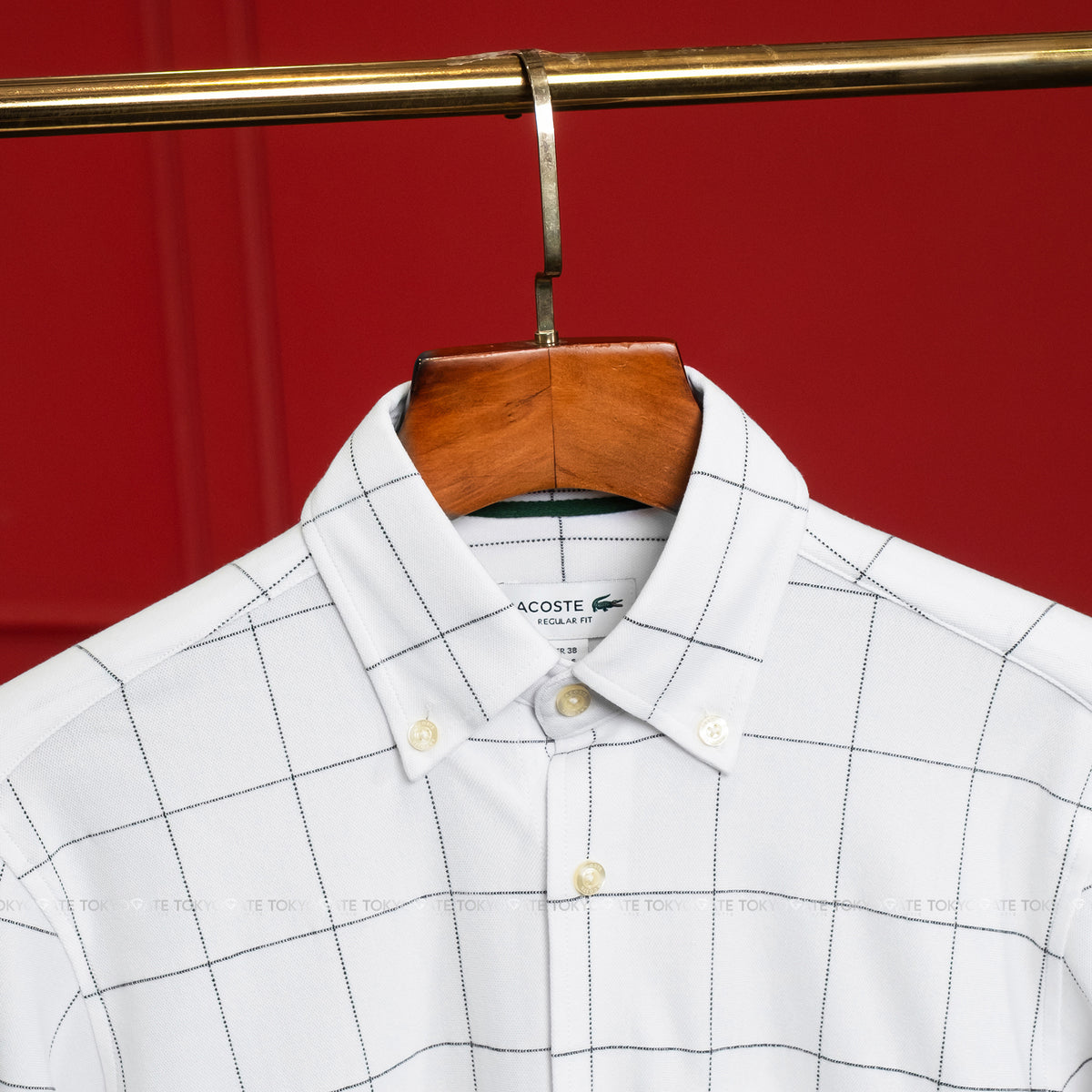 Áo sơ mi Lacoste LS CH6416 031 Graph Check Jersey Button-Down Shirt White Regular Fit