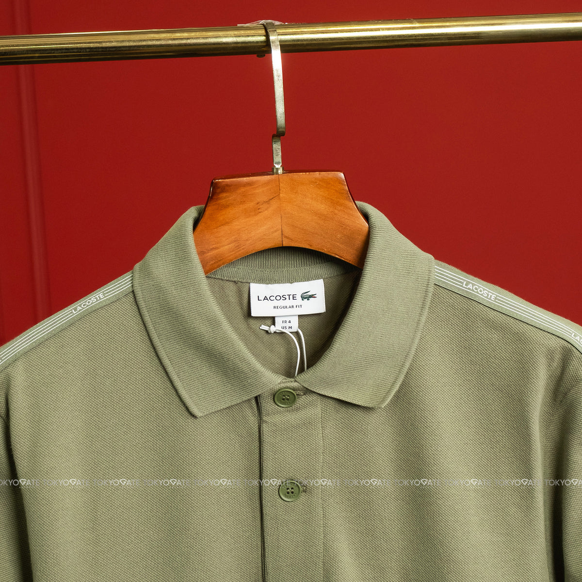 Áo polo Lacoste SS PH0897 BMY Logo Stripe Khaki Green Regular Fit