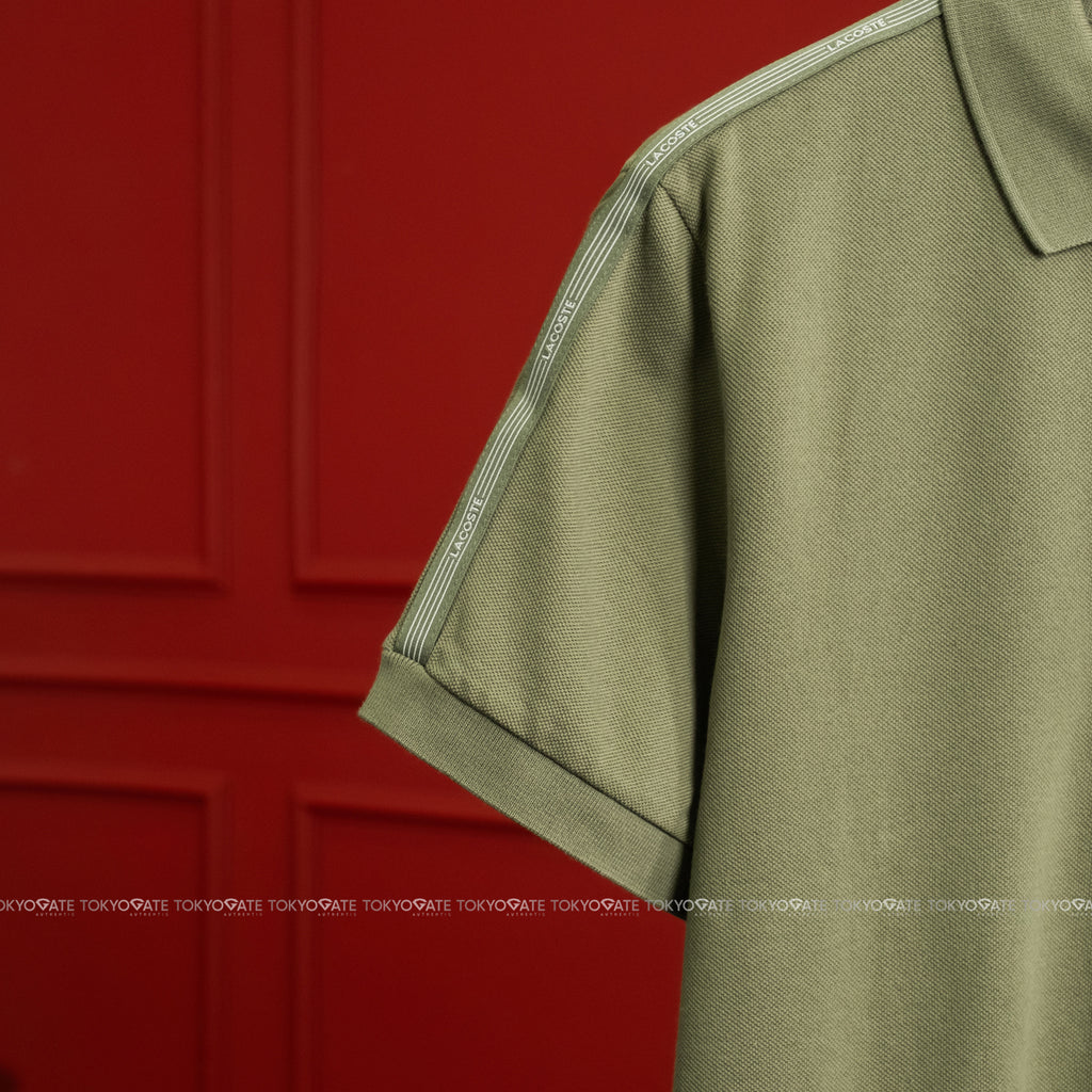 Áo polo Lacoste SS PH0897 BMY Logo Stripe Khaki Green Regular Fit