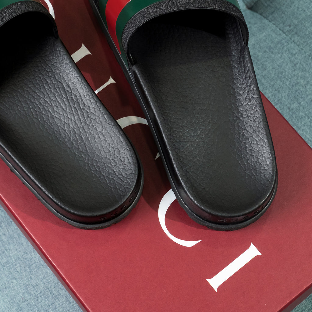 Dép Gucci 429469 GIB10 1098 Slide Sandal With Web Black