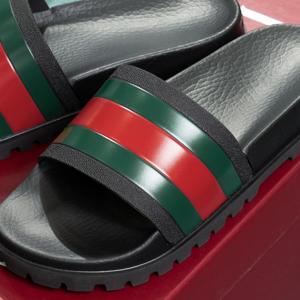 Dép Gucci 429469 GIB10 1098 Slide Sandal With Web Black