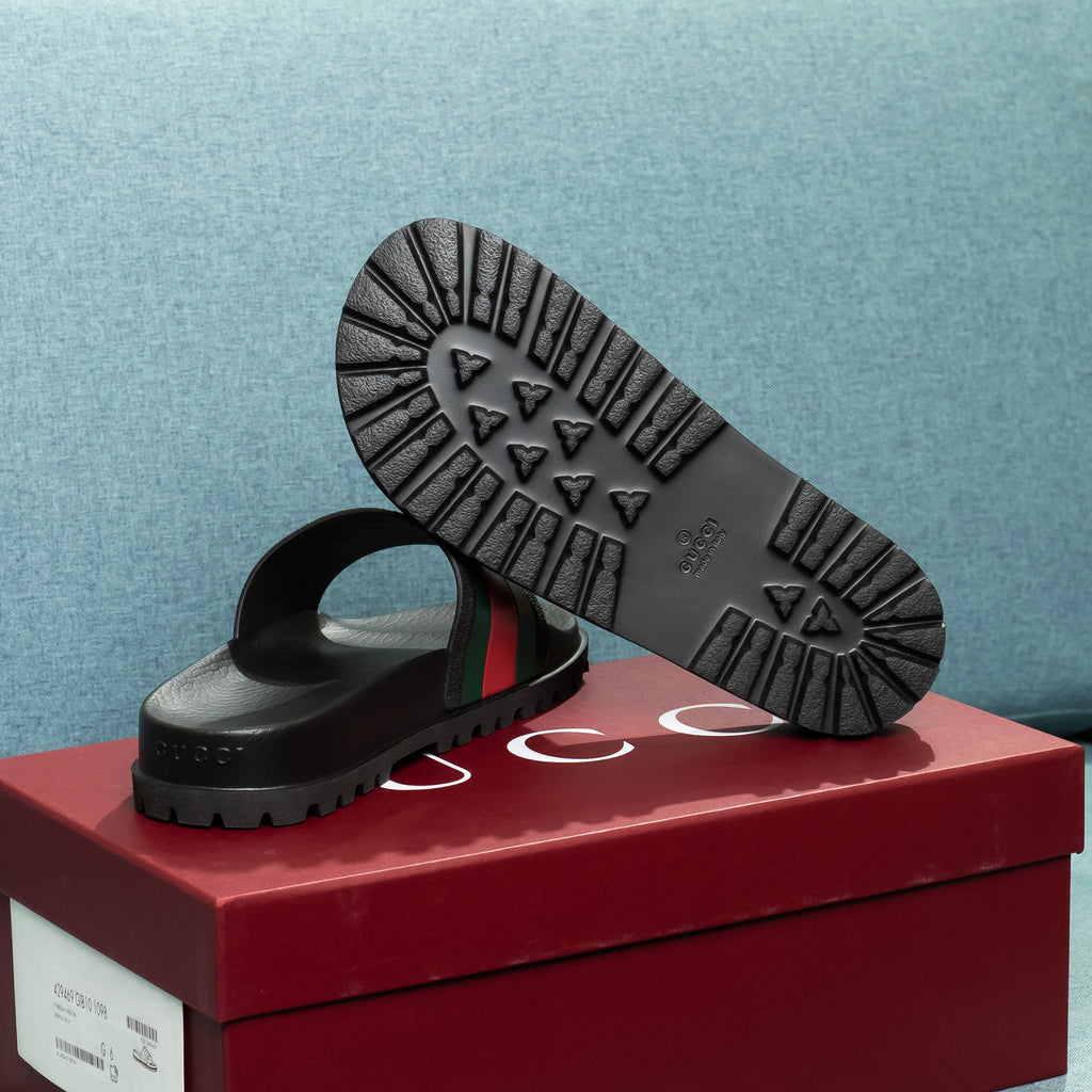 Dép Gucci 429469 GIB10 1098 Slide Sandal With Web Black