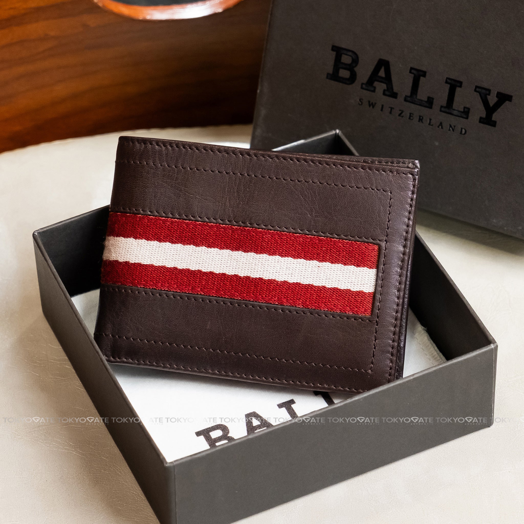 Ví Bally Tye Stripe Leather Wallet Brown