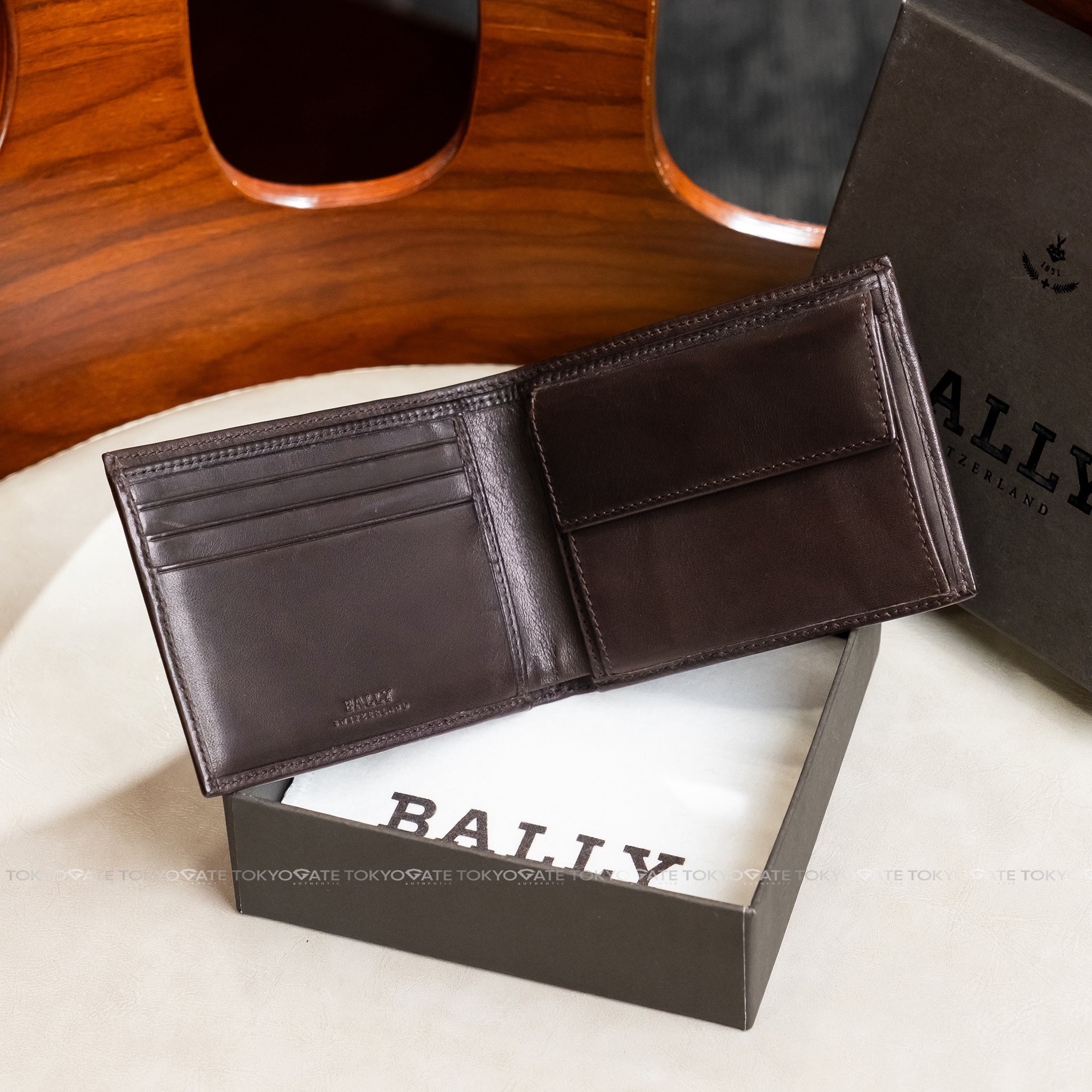 Ví Bally Tye Stripe Leather Wallet Brown
