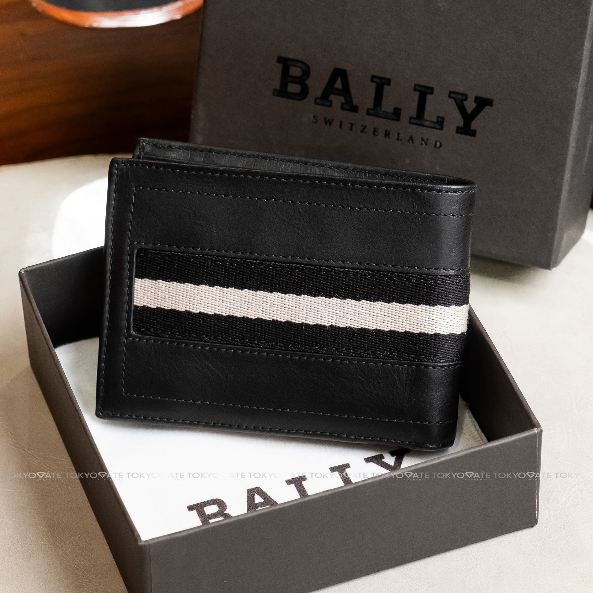 Ví Bally Tye Stripe Leather Wallet Black