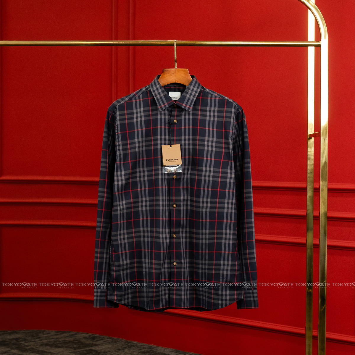 Áo sơ mi Burberry 8084296 Shefford Navy Grey Slim Fit