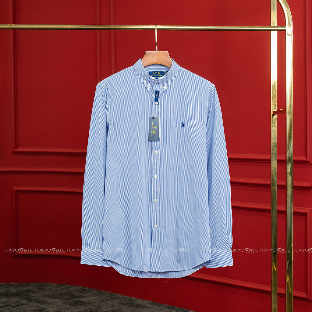Áo sơ mi Polo Ralph Lauren 710928254007 Slim Fit Striped Stretch Poplin Shirt Blue