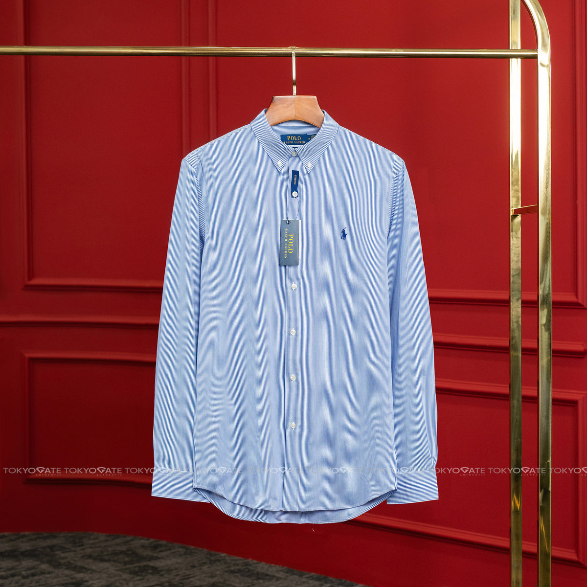 Áo sơ mi Polo Ralph Lauren 710928254007 Slim Fit Striped Stretch Poplin Shirt Blue
