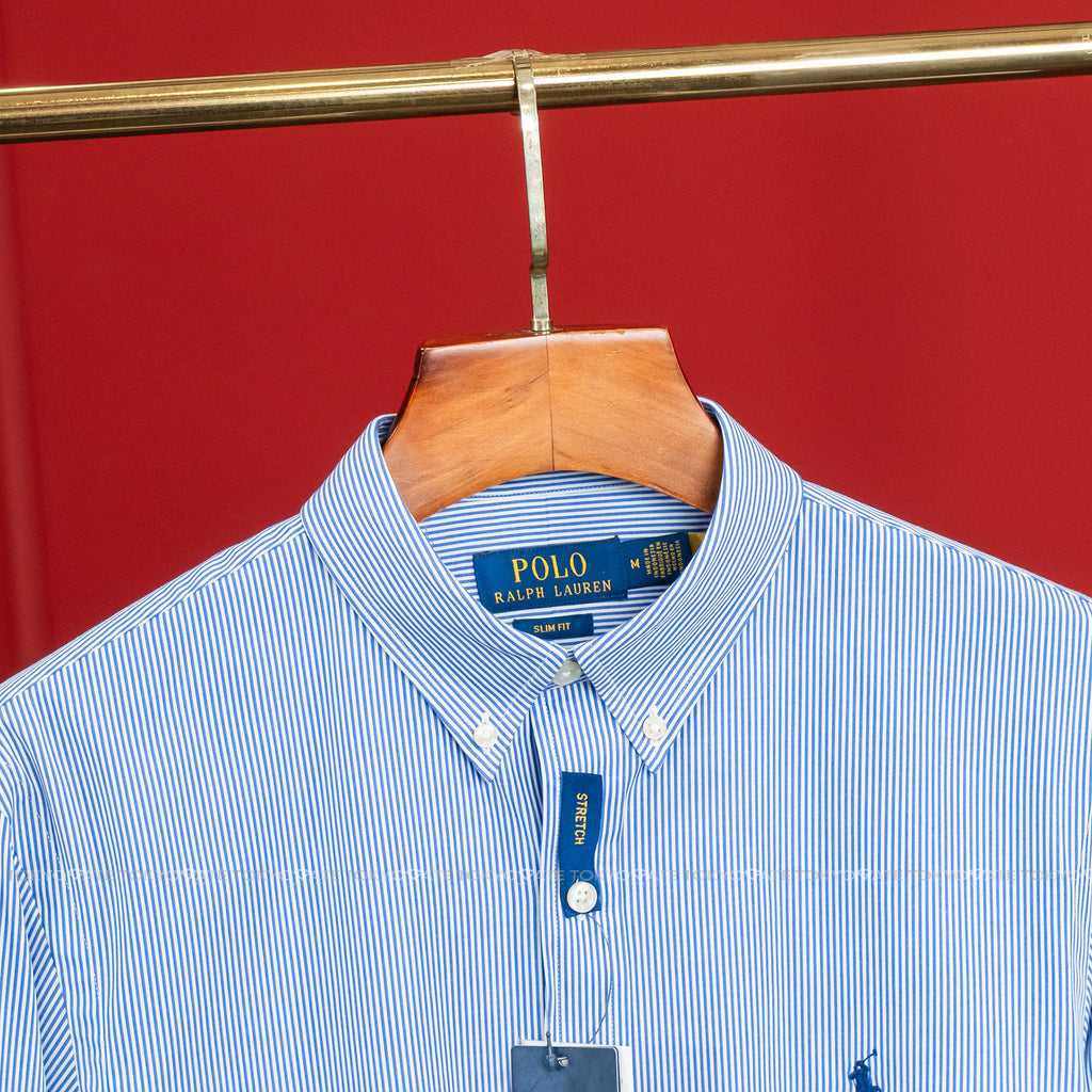 Áo sơ mi Polo Ralph Lauren 710928254007 Slim Fit Striped Stretch Poplin Shirt Blue