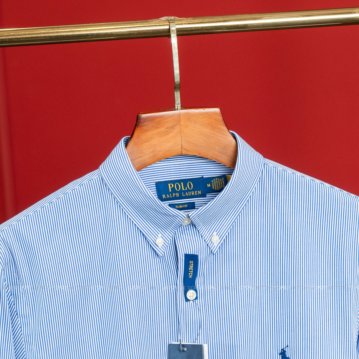 Áo sơ mi Polo Ralph Lauren 710928254007 Slim Fit Striped Stretch Poplin Shirt Blue