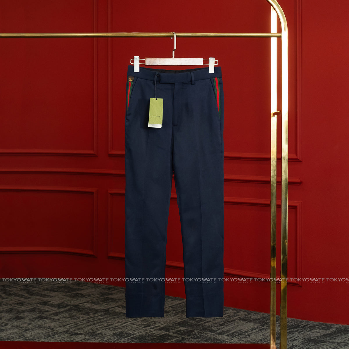 Quần âu Gucci 668588 Z8AQY 4433 Web Stripe Navy Regular Fit