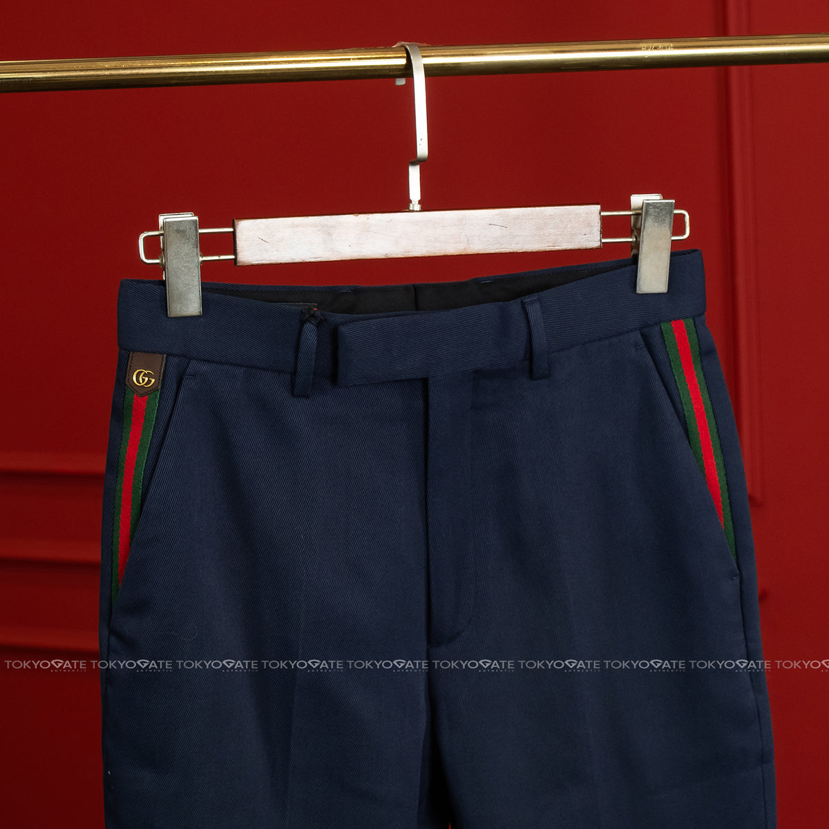 Quần âu Gucci 668588 Z8AQY 4433 Web Stripe Navy Regular Fit