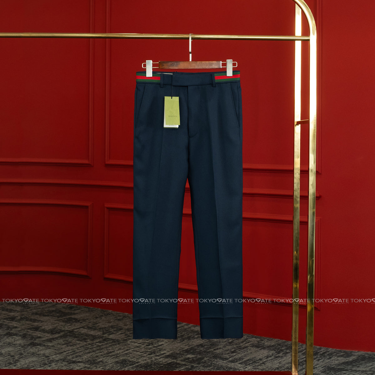 Quần âu Gucci 751788 Z798C 4255 Fluid Drill Dark Navy Regular Fit