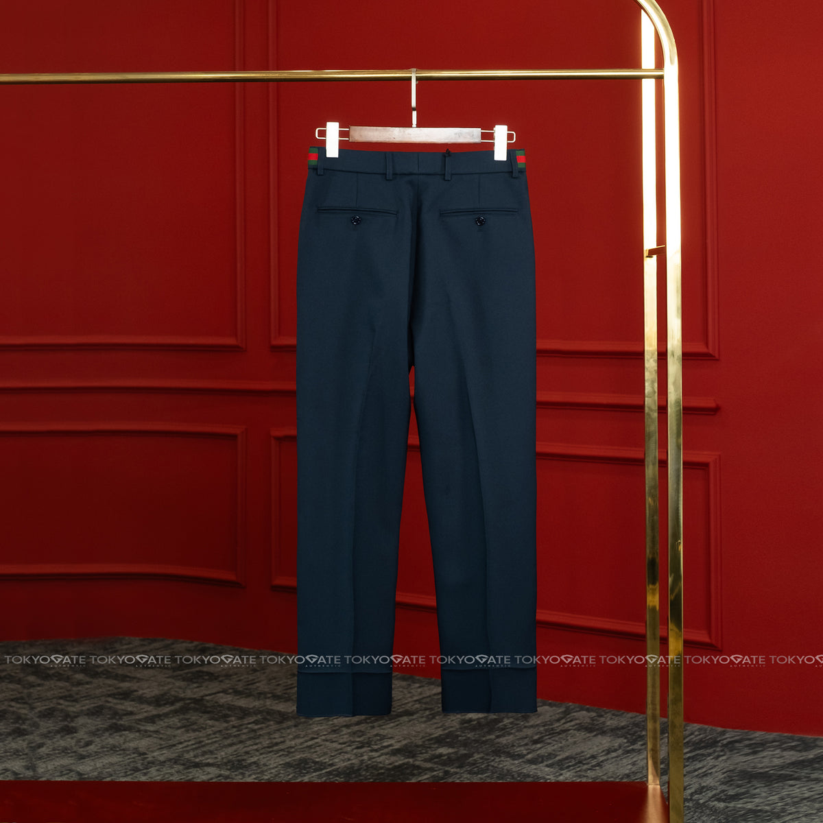 Quần âu Gucci 751788 Z798C 4255 Fluid Drill Dark Navy Regular Fit