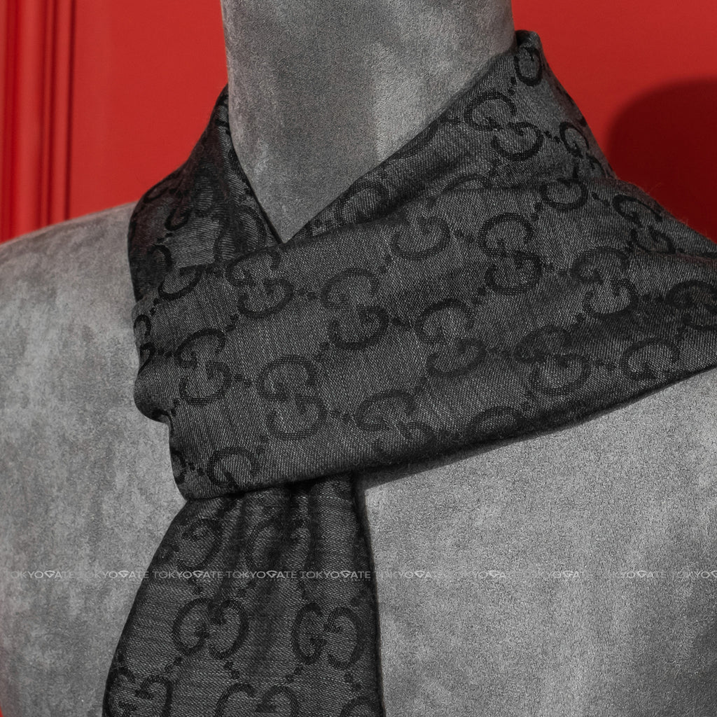 Khăn Gucci GG Jacquard Wool Silk Scarf 165904 3G646 Grey