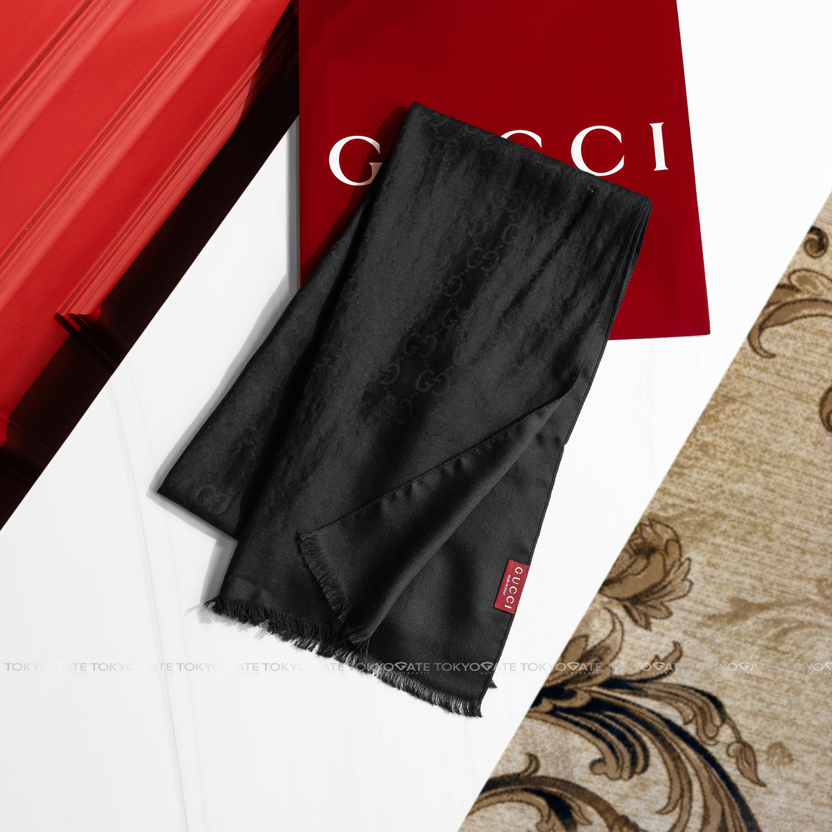 Khăn Gucci GG Jacquard Wool Silk Scarf 165904 3G646 Black