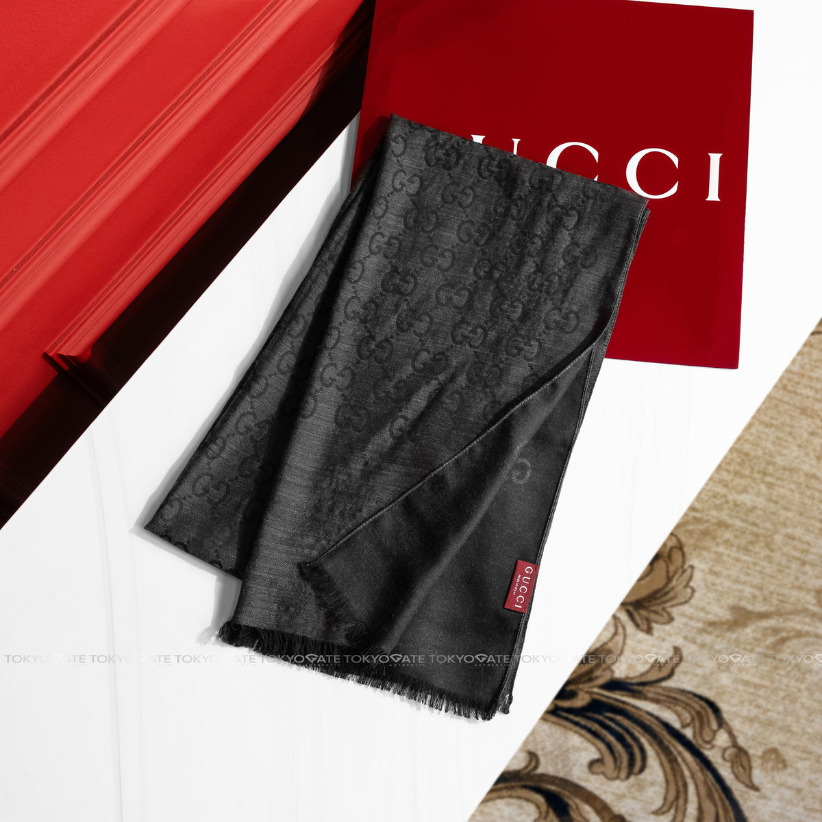 Khăn Gucci GG Jacquard Wool Silk Scarf 165904 3G646 Grey