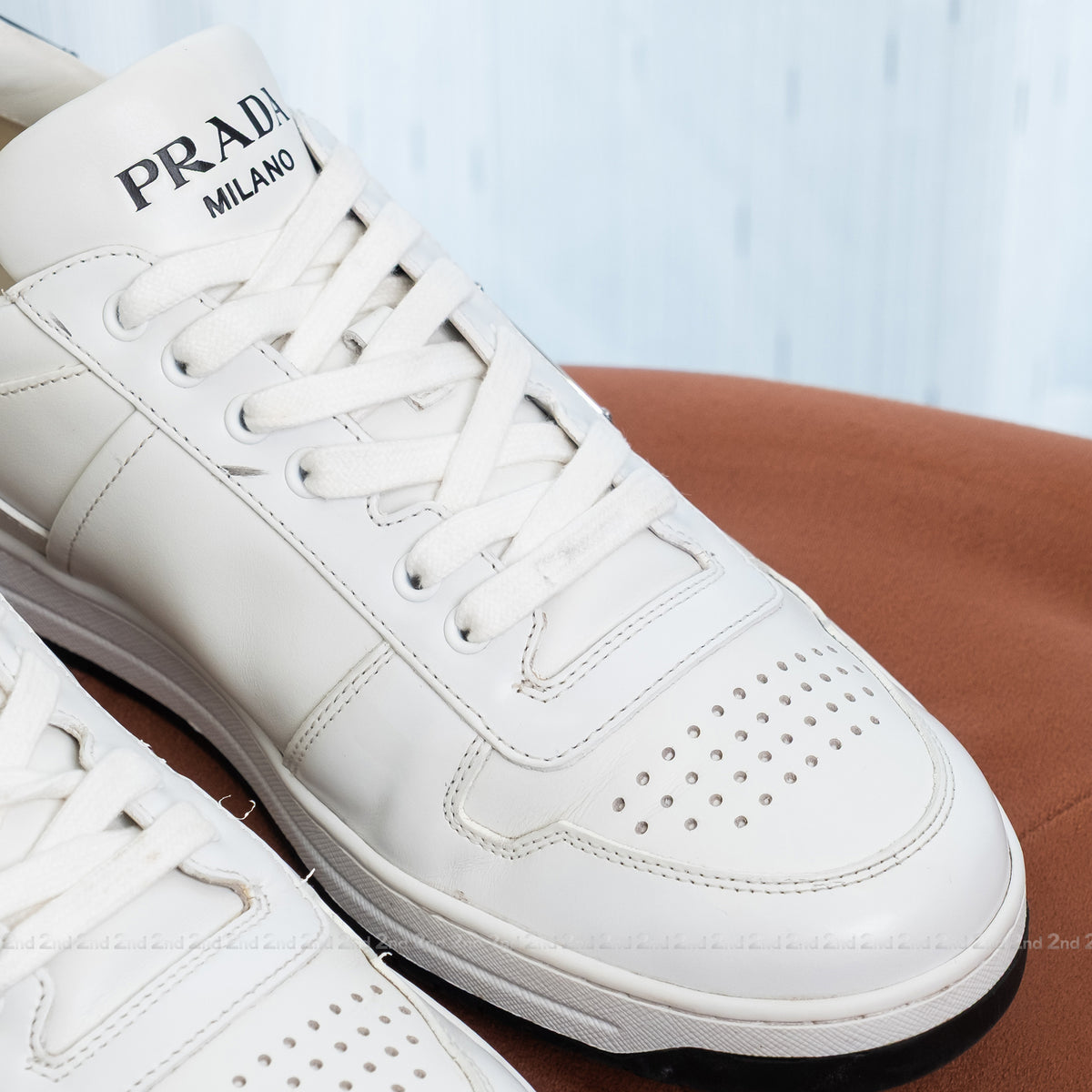 [2nd] Giày Prada Downtown Leather Sneakers All White